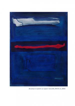 Coulée Rouge - Acrylique et pastels sur papier marouflé 69x75, 2003